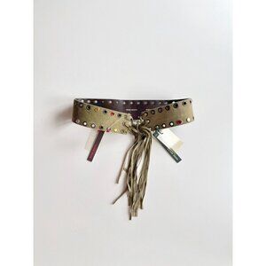 NWT MISS SIXTY 00s Y2K Ellie Green Suede Grommet Crystal Studded Fringe Belt